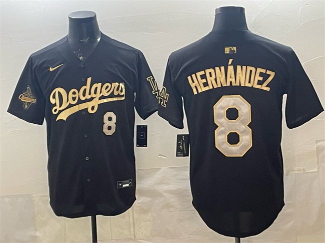 Men's Los Angeles Dodgers #8 Enrique Hernández Black Gold 2025 World Series Champions Patch Limited Stitched Baseball Jersey Men's Los Angeles Dodgers #8 Enrique Hernández Black Gold 2025 World Series Champions Patch Limited Stitched Baseball Jersey